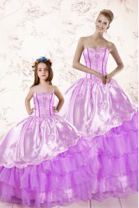 Pretty Ruffled Floor Length Ball Gowns Sleeveless Lilac Quinceanera Dress Lace Up