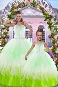 Sleeveless Floor Length Beading Lace Up Sweet 16 Dresses with Multi-color