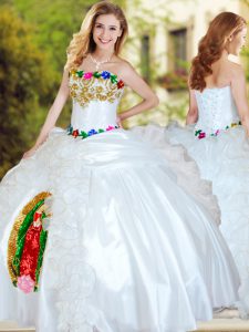 Hot Selling White Sleeveless Beading and Appliques and Ruffles Floor Length 15 Quinceanera Dress