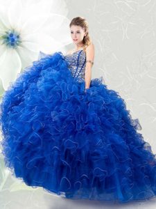 Exceptional Organza Sleeveless Floor Length Sweet 16 Dress and Beading and Ruffles