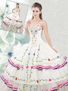 Cute Sleeveless Embroidery and Ruffled Layers Lace Up 15 Quinceanera Dress