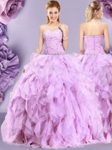 Tulle Sleeveless Floor Length Sweet 16 Dresses and Beading and Ruffles