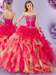 Latest Beading and Ruffles 15th Birthday Dress Multi-color Lace Up Sleeveless Floor Length