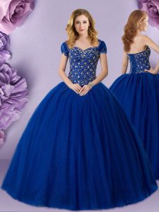 Discount Floor Length Royal Blue Ball Gown Prom Dress Sweetheart Sleeveless Lace Up