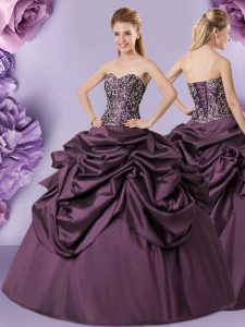 Embroidery and Pick Ups Sweet 16 Quinceanera Dress Purple Lace Up Sleeveless Floor Length