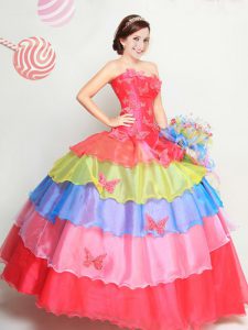 Cute Ruffled Floor Length Multi-color Quinceanera Gowns Strapless Sleeveless Lace Up
