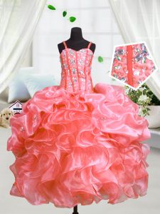 Admirable Sleeveless Beading and Ruffles Lace Up Kids Pageant Dress