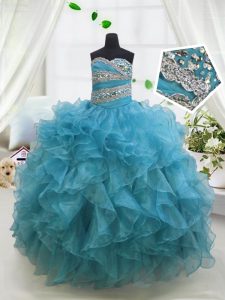 Fancy Sweetheart Sleeveless Organza Little Girls Pageant Gowns Beading and Ruffles Lace Up
