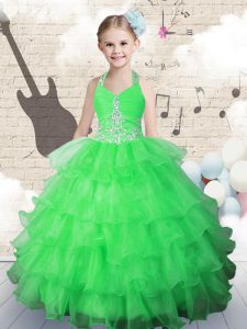 Halter Top Sleeveless Beading and Ruffled Layers Lace Up Little Girls Pageant Dress Wholesale
