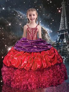 New Arrival Organza Sleeveless Floor Length Little Girls Pageant Gowns and Beading and Ruffles and Pick Ups