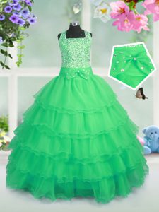 Little Girl Pageant Gowns Party and Wedding Party with Beading and Ruffled Layers Square Sleeveless Zipper