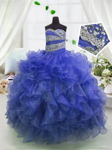 Floor Length Blue Little Girls Pageant Gowns Sweetheart Sleeveless Lace Up