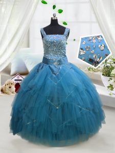 Excellent Sleeveless Lace Up Floor Length Beading and Ruffles Little Girl Pageant Dress