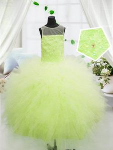 Most Popular Yellow Green Scoop Zipper Beading and Appliques Child Pageant Dress Sleeveless