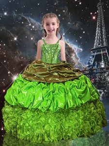 Perfect Organza Lace Up Spaghetti Straps Sleeveless Floor Length Child Pageant Dress Beading and Ruffles and Pick Ups