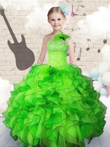 Charming Floor Length Lace Up Little Girls Pageant Dress Wholesale for Party and Wedding Party with Beading and Ruffles