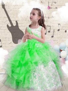 Stunning Sleeveless Lace Up Floor Length Beading and Ruffles Little Girls Pageant Dress Wholesale