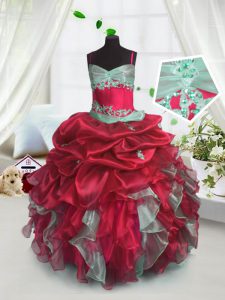 Great Organza Sleeveless Floor Length Girls Pageant Dresses and Beading and Ruffles
