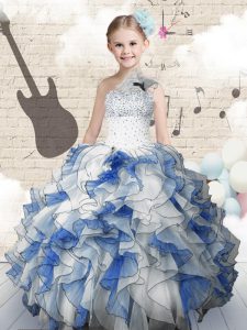 One Shoulder Sleeveless Beading and Ruffles Lace Up Little Girls Pageant Dress Wholesale