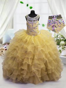 Scoop Sleeveless Beading and Ruffled Layers Lace Up Pageant Gowns For Girls