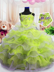 Popular Organza Sleeveless Floor Length Pageant Gowns For Girls and Beading and Ruffled Layers