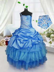 Excellent Organza Sleeveless Floor Length Kids Pageant Dress and Beading and Ruffled Layers and Pick Ups