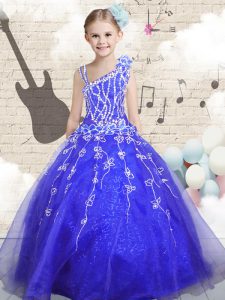 Excellent Organza Sleeveless Floor Length Little Girls Pageant Gowns and Beading and Appliques and Hand Made Flower