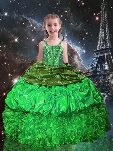 Sleeveless Beading and Ruffles and Pick Ups Floor Length Kids Pageant Dress