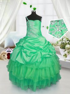 Enchanting Pick Ups Ruffled Floor Length Ball Gowns Sleeveless Apple Green Child Pageant Dress Lace Up