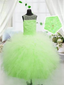 Sweet Yellow Green Scoop Zipper Beading and Appliques Girls Pageant Dresses Sleeveless