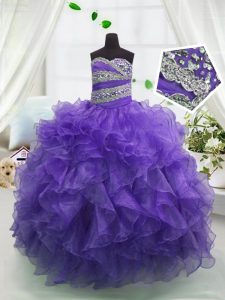 New Arrival Floor Length Eggplant Purple Girls Pageant Dresses Sweetheart Sleeveless Lace Up