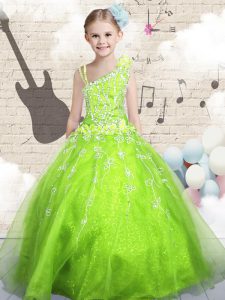 Ball Gowns Pageant Gowns For Girls Apple Green Asymmetric Organza Sleeveless Floor Length Lace Up