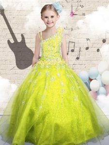 Floor Length Yellow Green Little Girls Pageant Dress Asymmetric Sleeveless Lace Up