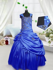 Custom Designed Royal Blue Straps Lace Up Beading and Pick Ups Kids Formal Wear Sleeveless