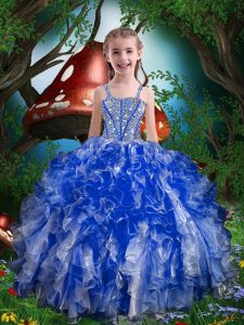 Spaghetti Straps Sleeveless Lace Up Little Girls Pageant Dress Wholesale Royal Blue Organza