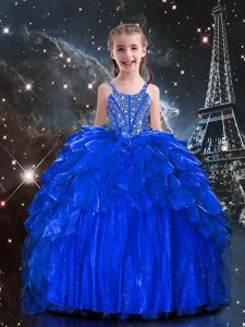 Popular Sleeveless Beading and Ruffles Lace Up Little Girls Pageant Dress