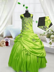 Yellow Green Straps Neckline Beading and Pick Ups Little Girls Pageant Dress Wholesale Sleeveless Lace Up