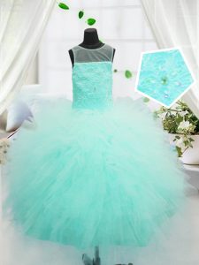 Scoop Sleeveless Beading and Appliques Zipper Kids Pageant Dress