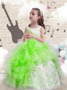 High Quality Scoop Floor Length Ball Gowns Sleeveless Kids Formal Wear Lace Up