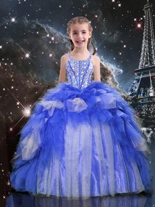 Glorious Sleeveless Lace Up Floor Length Beading and Ruffles Little Girls Pageant Dress