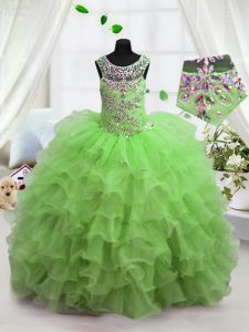 Fashionable Scoop Ruffled Floor Length Ball Gowns Sleeveless Little Girls Pageant Gowns Lace Up