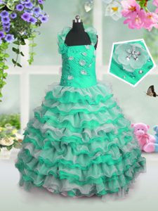 Sweet Sleeveless Beading and Appliques and Ruffled Layers Lace Up Little Girl Pageant Dress