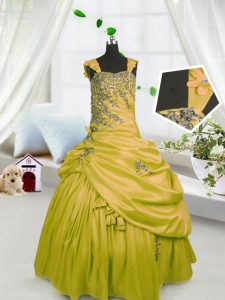 Simple Gold Lace Up Kids Formal Wear Beading and Pick Ups Sleeveless Floor Length