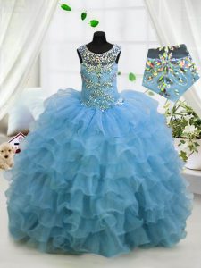 Baby Blue Scoop Lace Up Beading and Ruffled Layers Little Girls Pageant Dress Wholesale Sleeveless