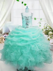 Charming Pick Ups Ball Gowns Little Girl Pageant Gowns Baby Blue Straps Organza Sleeveless Floor Length Lace Up
