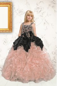 Classical Sleeveless Floor Length Beading and Pick Ups Lace Up Pageant Gowns For Girls with Baby Pink