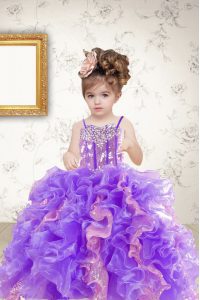 Sweet Sleeveless Floor Length Beading and Ruffles and Sequins Lace Up Pageant Gowns For Girls with Multi-color