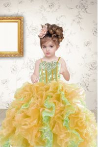 Sequins Ball Gowns Girls Pageant Dresses Multi-color Spaghetti Straps Organza Sleeveless Floor Length Lace Up