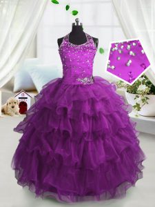 Scoop Organza Sleeveless Floor Length Little Girl Pageant Dress and Beading and Ruffled Layers