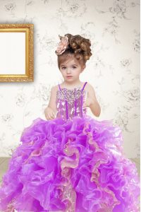 Wonderful Floor Length Multi-color Little Girls Pageant Dress Wholesale Organza Sleeveless Beading and Ruffles and Sequins